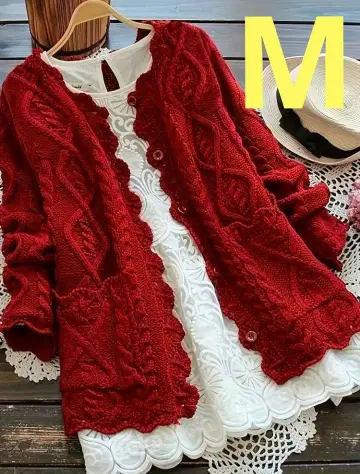 세련된 T 케이블 니트 가디건 빨간색 M 귀여운 추천