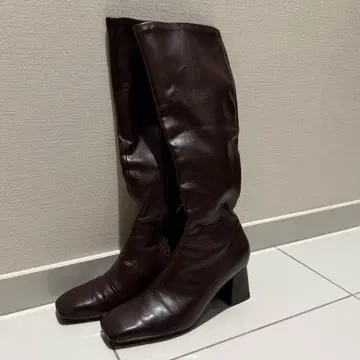 RANDA 스퀘어토 롱부츠 다크 브라운 가죽 L