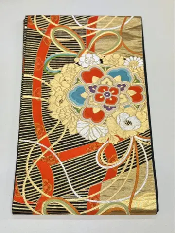 꽃무늬 자수 후쿠로 오비 럭셔리 금실 순수 실크