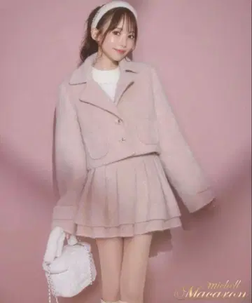 미셸 마카롱 슬림 레그 트위드 셋업 핑크