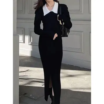 바이컬러 첼시 컬러 SLV Knit OP BLK