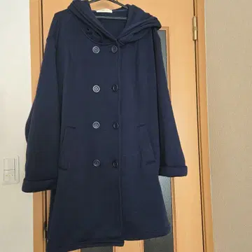 네이비 후드 부착 속기모 플리스 코트 빅 사이즈