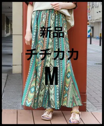 새상품 티티카카 패브릭 저지 스커트 그린 계열 플레어 스커트 M