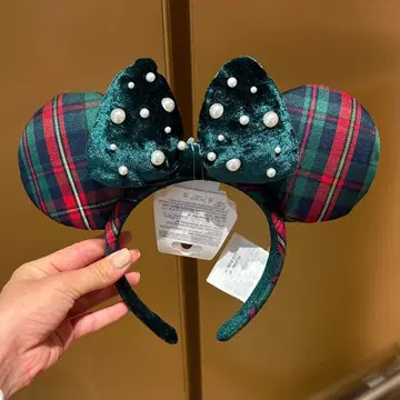 홍콩 디즈니 크리스마스 미키마우스 머리띠 그린 컬러 체크