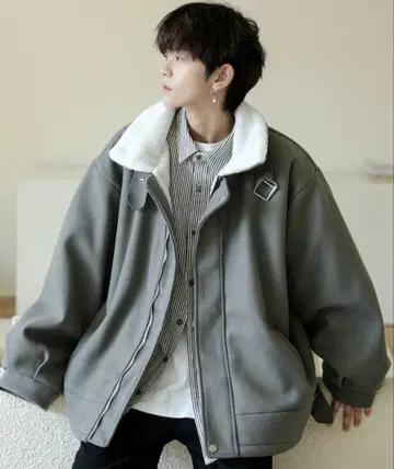 neos 네오스 빅 실루엣 보아 안감 벌룬 슬리브 코트 블루종