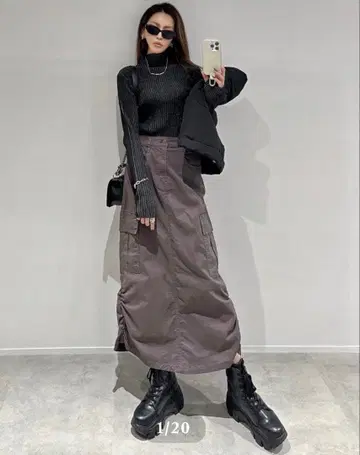 사이드 헴 개더 stretch 트윌 카고 SK / 차콜