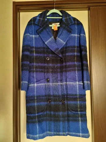 기라로쉬 블루 계열 체크 더블 브레스트 코트