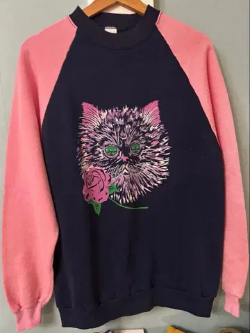 빈티지 70s 투톤 래글런 프린트 맨투맨