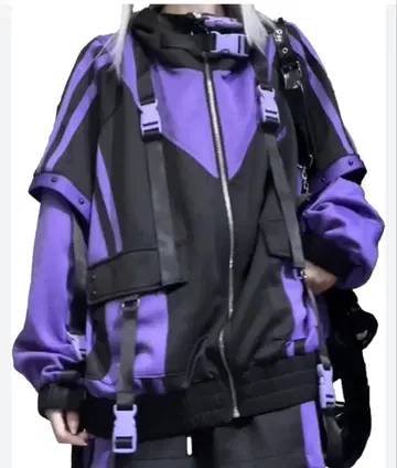 천사계 패션 서브컬쳐 병약미 다크미 보라색과 블랙의 후드 부착 후드티