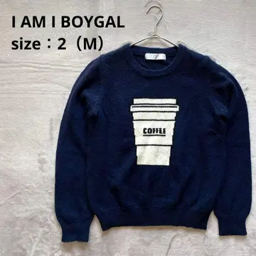 I AM I BOYGAL 커피 패턴 니트 [ M ] 스웨터 울 1408