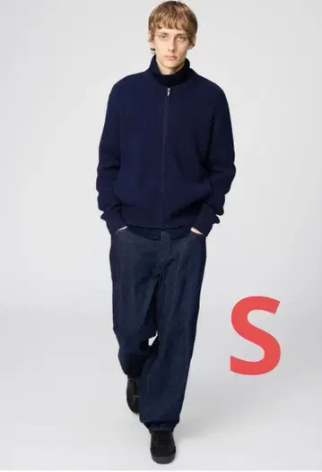 유니클로 크루넥 풀 집업 가디건 네이비 S