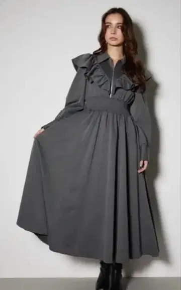 rienda 프론트 ZIP 셔츠 원피스 GRY