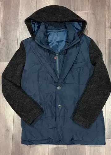 네이비 후드 부착 다운 자켓 g-stage