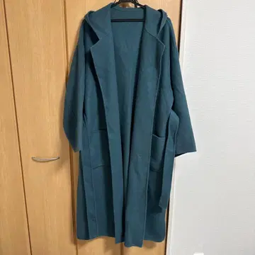 새상품 정가 48000엔 NINE 후드 부착 다크 그린 롱 코트