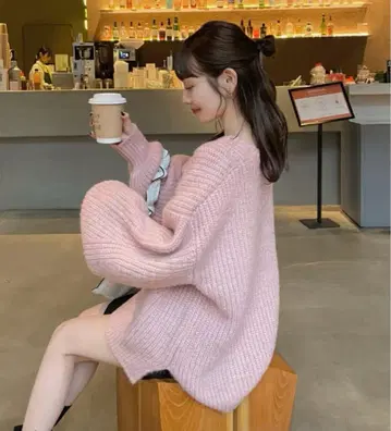 hinari 히나리 오버 사이즈 컬러 니트 핑크