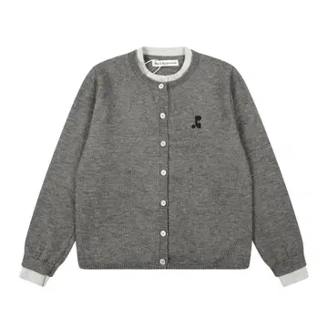 Rest&recreation 그레이 긴팔 가디건 자수 로고 포함