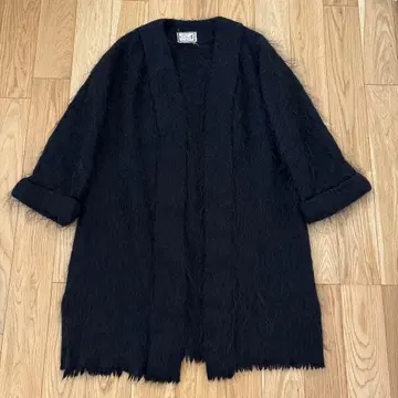 60s 70s 모헤어 털 긴 가운 코트 가디건 빈티지 블랙