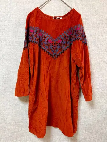 티티카카 자수 코듀로이 원피스 오렌지