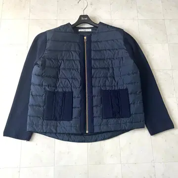 새상품급 개럴개런트 니트 절개 노카라 다운 자켓 네이비