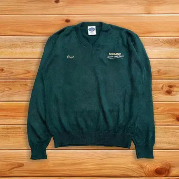 니트 스웨터 그린 V넥 로고 구제 의류 L 캐주얼 자수 루즈핏