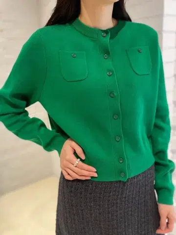 캬바쿠라 코튼 캐시미어 크루넥 가디건