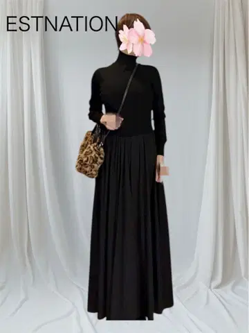 에스트네이션 하이넥 허리 절개 롱 원피스 새상품급