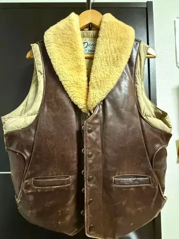 Schott 빈티지 가죽 다운 베스트