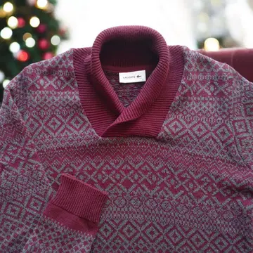 라코스테 남성용 숄카라 니트 스웨터 와인 레드/2