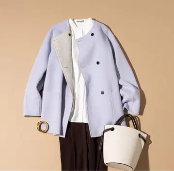 theory luxe 라벤더 더블 페이스 노카라 코트 캐시미어 혼방