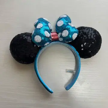 미니 마우스풍 머리띠 파랑 블랙 화이트 도트