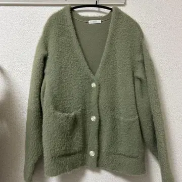 hinari 샤기 니트 가디건 그린