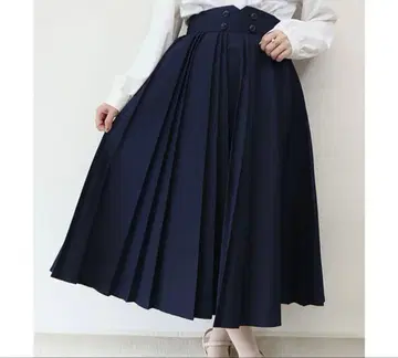 핀트 네이비 플리츠 롱 스커트