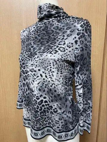 레오나르 LEONARD 표범 무늬 긴팔 블라우스 하이넥 사이즈 40