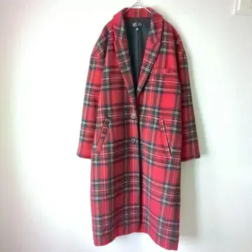 새상품급 ZARA trf 타탄 체크 롱 코트 체스터 코트 빨간색