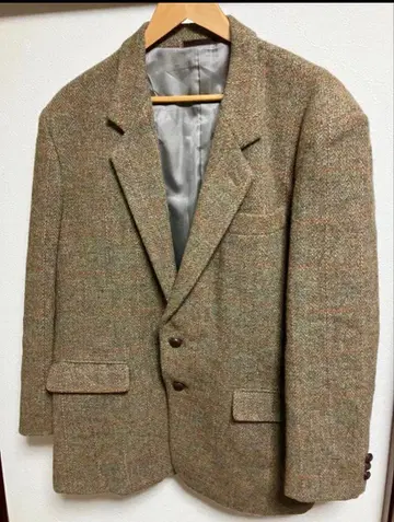 새상품급 해리스 트위드 테일러드 자켓 호두 버튼 체크 빈티지 M