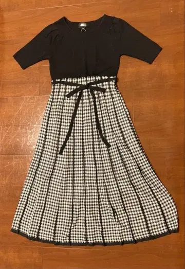 깅엄 체크 롱 원피스 반팔 프리 사이즈