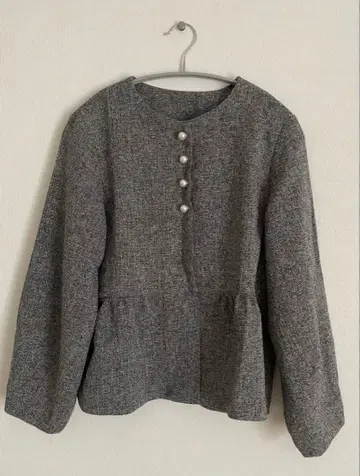 트위드 자켓 펄 버튼 그레이