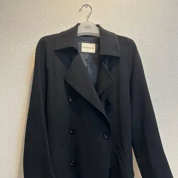 BLENHEIM 블랙 더블 브레스트 피 코트 울 혼방