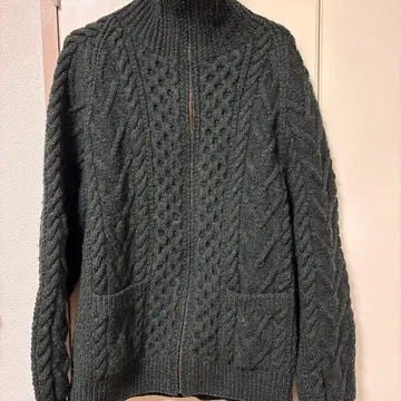 Athena Designs 다크 그린 카키 집업 스웨터