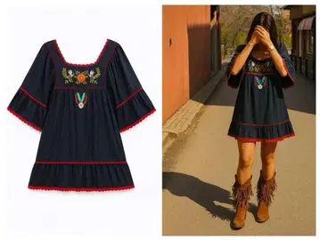 헝가리 카로차 자수 수작업 민족 미니 원피스