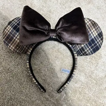 디즈니 체크 무늬 머리띠