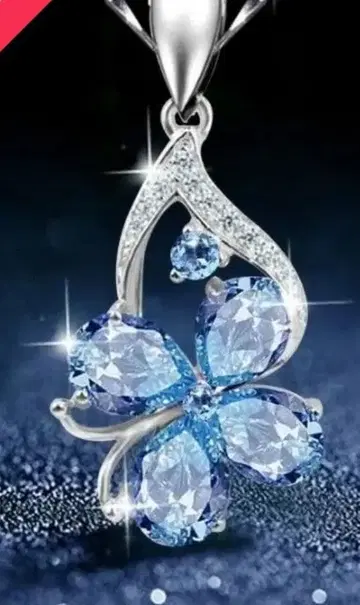 네잎 네잎 파란색 나비 디자인 목걸이