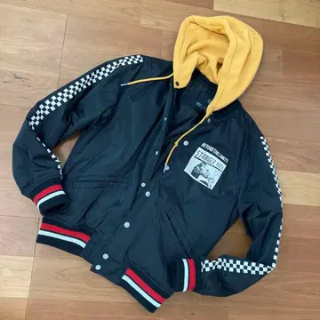 버쉬카 90s 후드 부착 자수 블루종