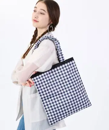 깅엄 체크 토트백