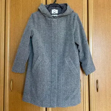 그레이 후드 부착 롱 코트 여성용 M