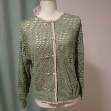 에카 소포 시스루 니트 파이핑 가디건 그린 F 미사용 새상품
