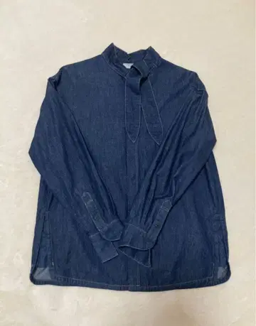 YONFA 타이 넥 데님 셔츠