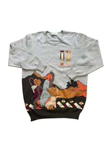 Les Copains 레꼬빵 레트로 자수 니트 스웨터 구제 의류 K687