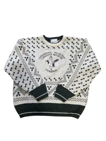 tundra 오리 자수 니트 스웨터 캐나다 M 구제 의류 K0488