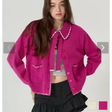 티나 조준 핸드 스티치 니트 자켓 플럼